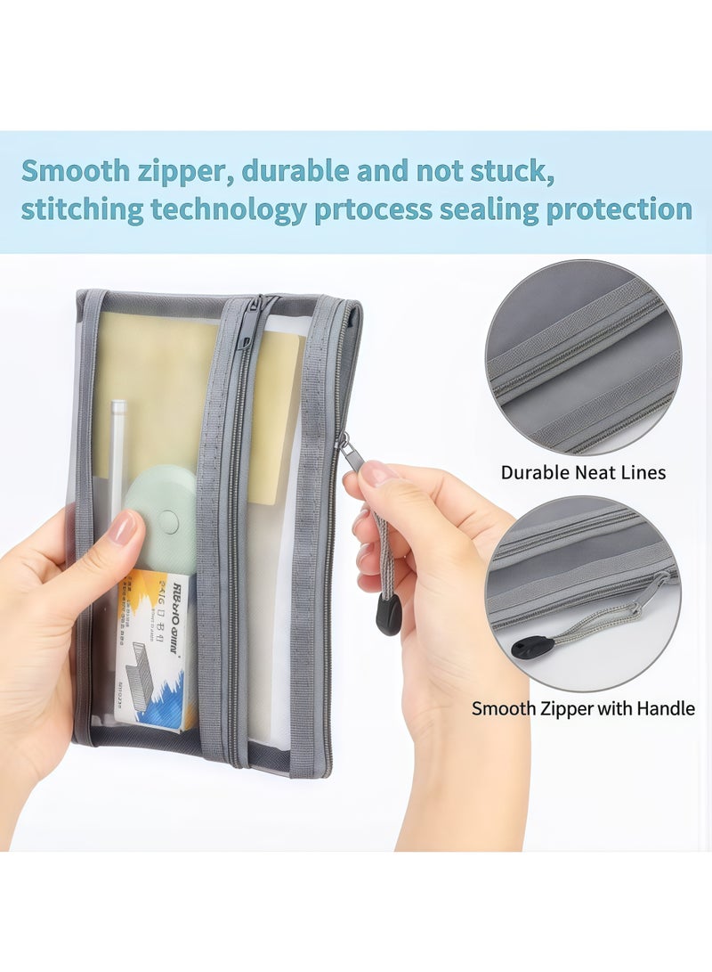 3 Pcs Pencil Case Set, Clear Exam Pencil Pouch, Mesh Zipper Pen Pouch, Nylon Pencil Storage Pouch, Makeup Bag for Women, Portable Office Stationery Pouch for Students Adults - Image 4